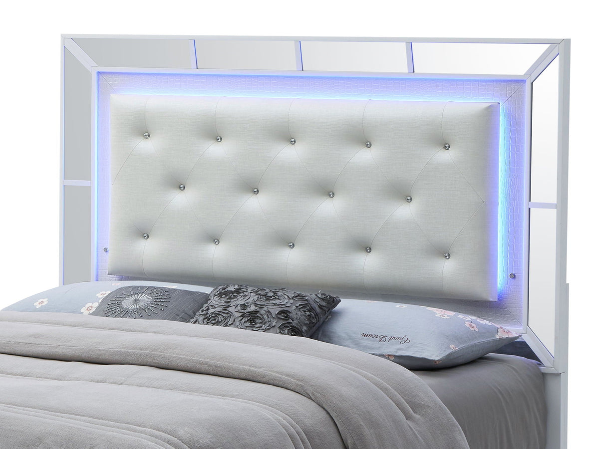 Modern Contemporary Panel Bed with Diamond Tufted Headboard - White