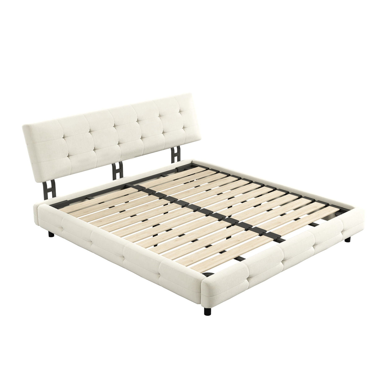 Tufted Headboard Upholstered Bed with Ultra-Soft Cloud Pillow Design - White or Black