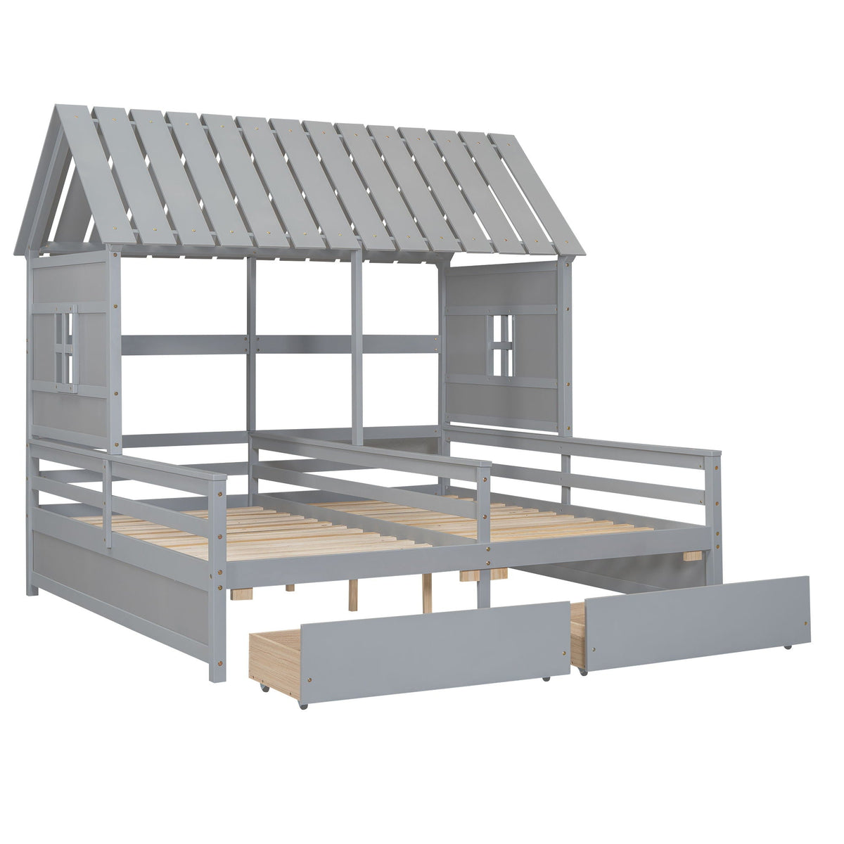 Twin House Platform Storage Bed with 2 Drawers - Side by Side Design