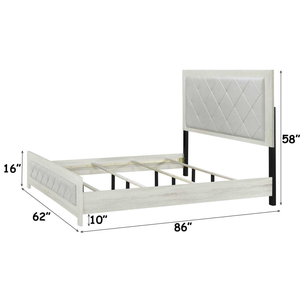 Lozenge Upholstered Panel Bed with Padded Headboard - Beige