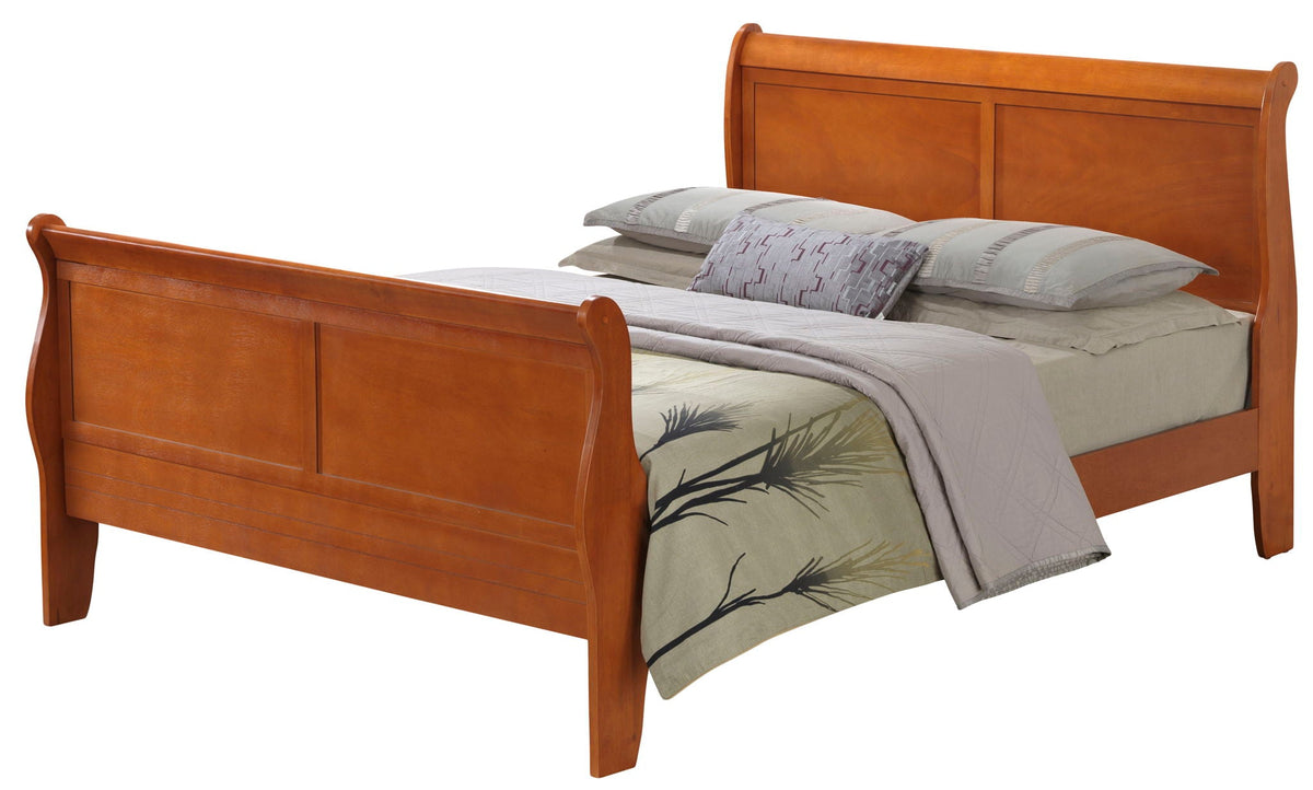 Panel Sleigh Bed with Classic Panel Design - Dark Brown or Light Brown