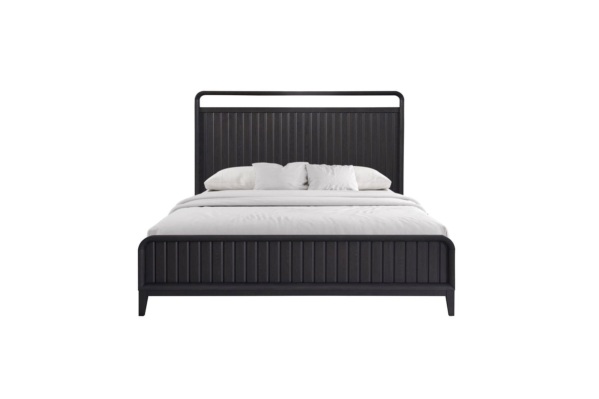 Open Panel Bed with Elm Veneer Headboard - Black