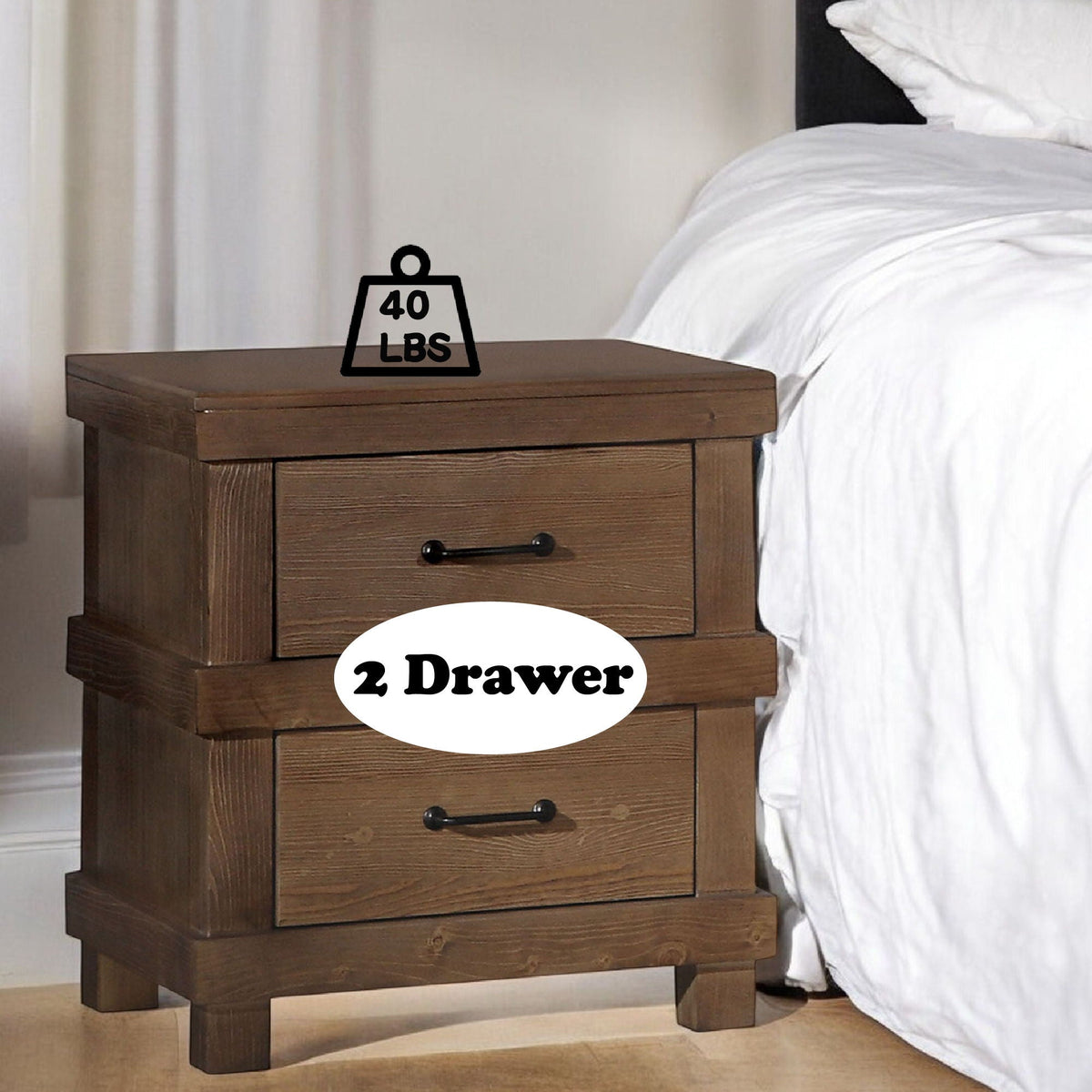 Adams Antique Nightstand with Two Drawers - Oak