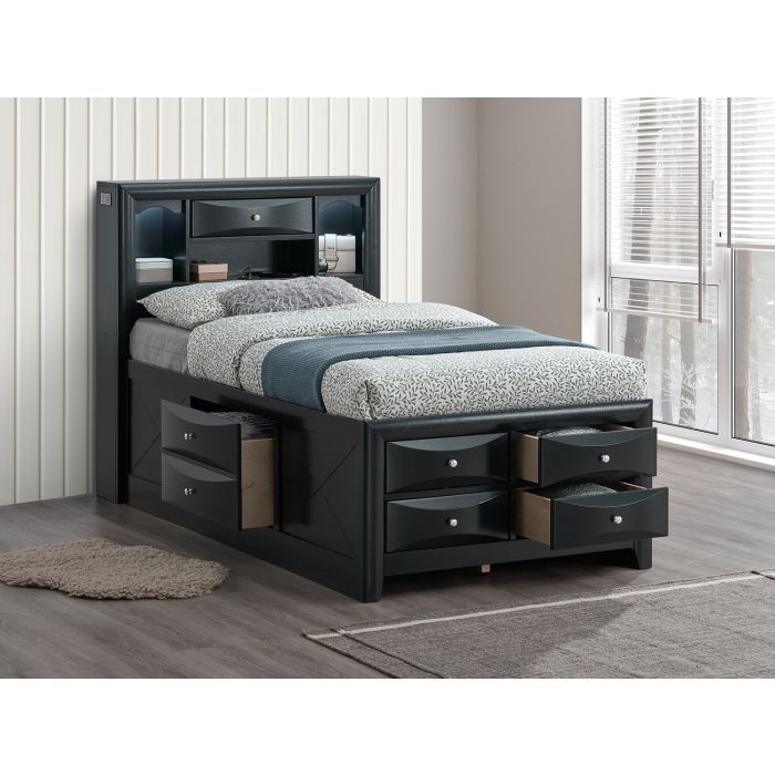 Modern Design Storage Bed with Bookcase Headboard - Multiple Colors