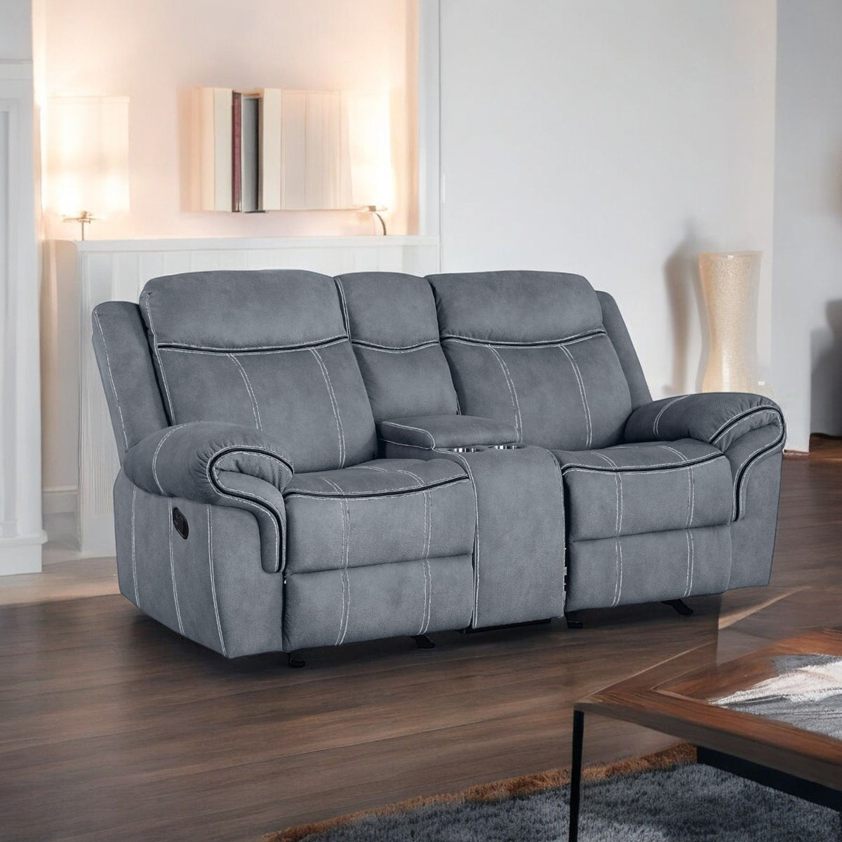 Two-Tone Reclining Loveseat with USB Console - Dark Gray or Dark Brown