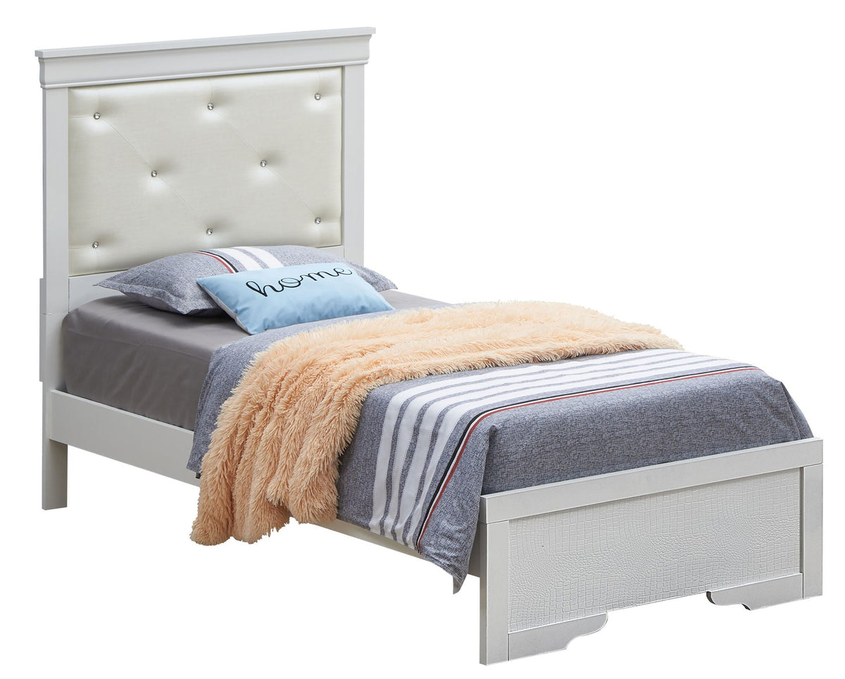Lorana Twin Upholstered Bed with Tufted Headboard - Pearl Silver, Black, or Gray