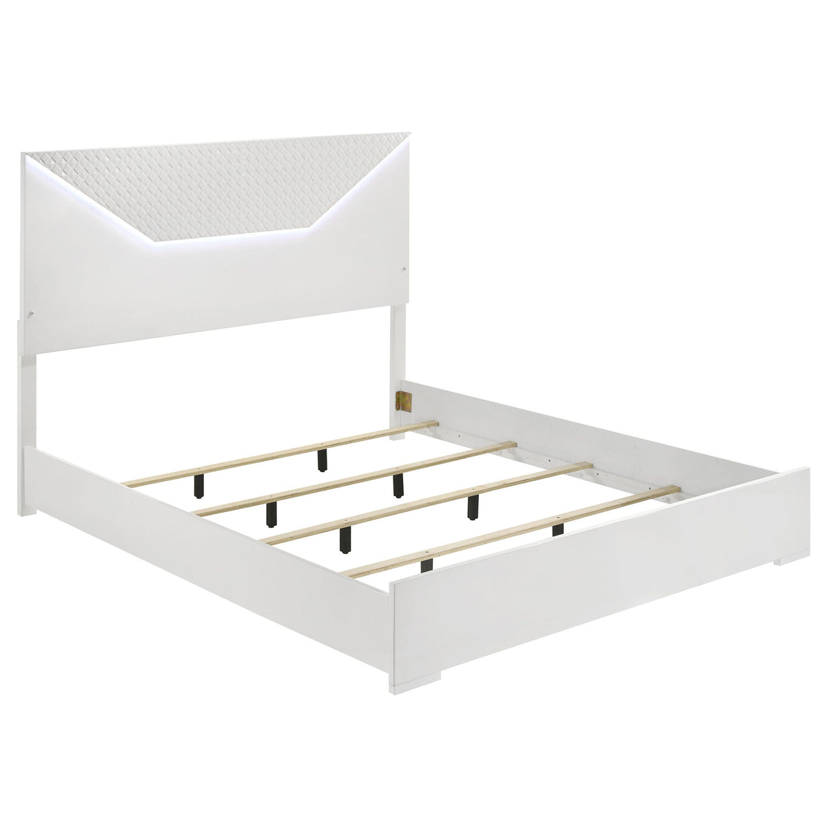 Pierce Panel Bed with LED Headboard - High Gloss Finish - White or Dark Gray