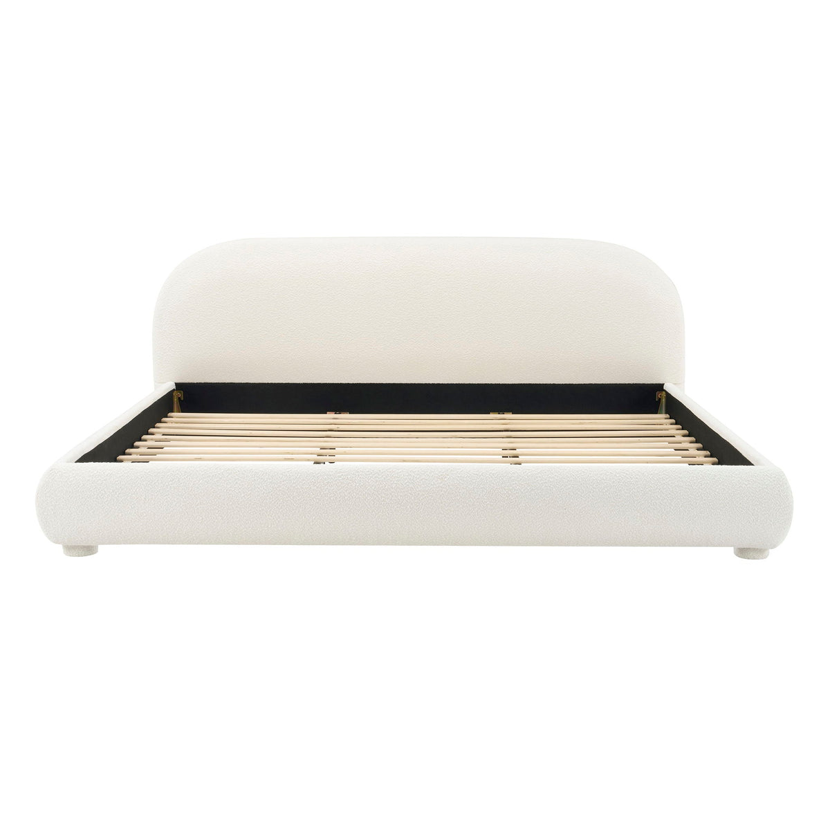 Upholstered Modern Bedroom Bed with Curved Headboard - Beige or Dark Green