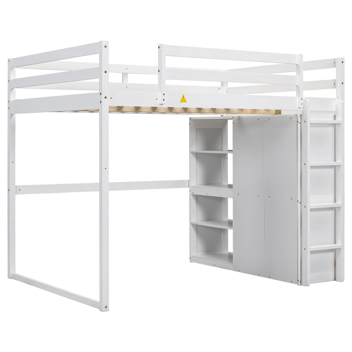 Full Size Loft Bed with Built-In Wardrobe, Storage Shelves & LED Light - White or Dark Gray