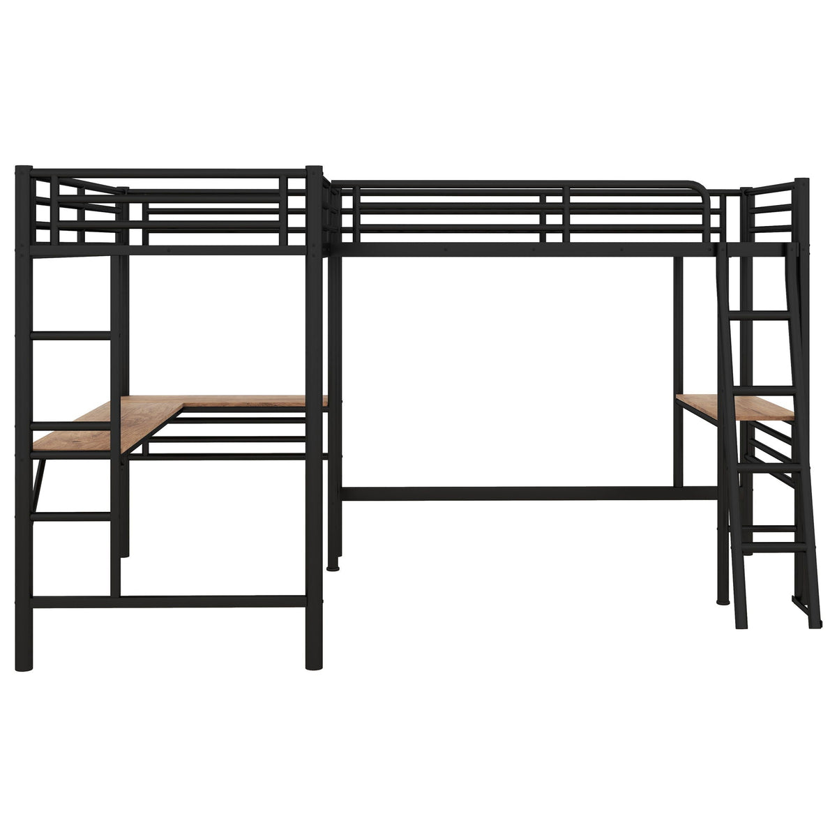 Twin Loft Bed with 2 Built-In Desks - Mission Style, Black