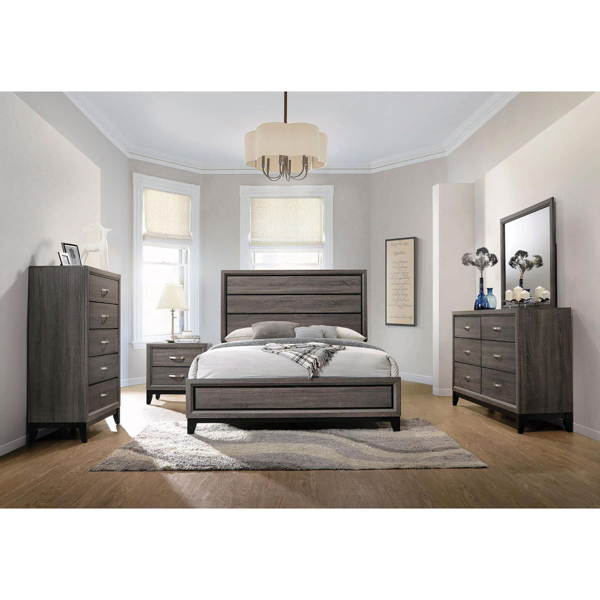 Queen Panel Bed Accents with Modern Detailing - Gray