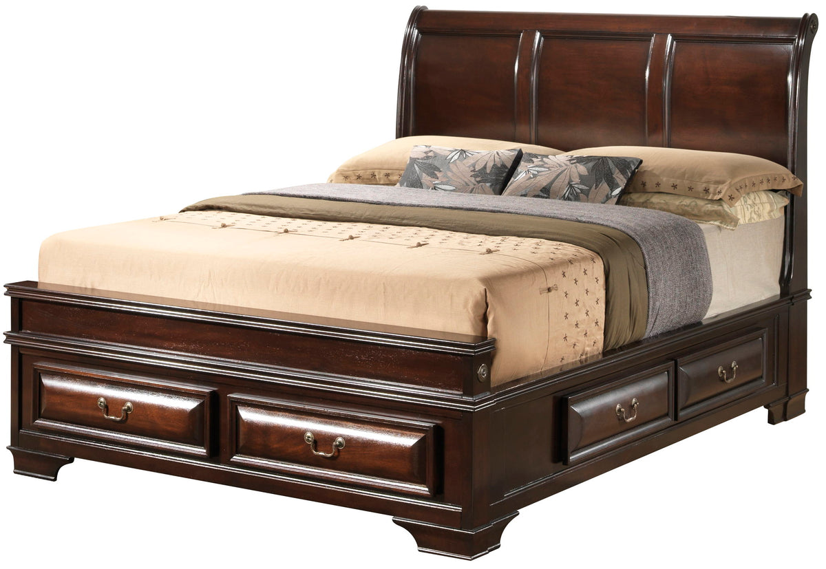 Dark Brown Storage Bed with Real Wood Veneers - Storage Bed