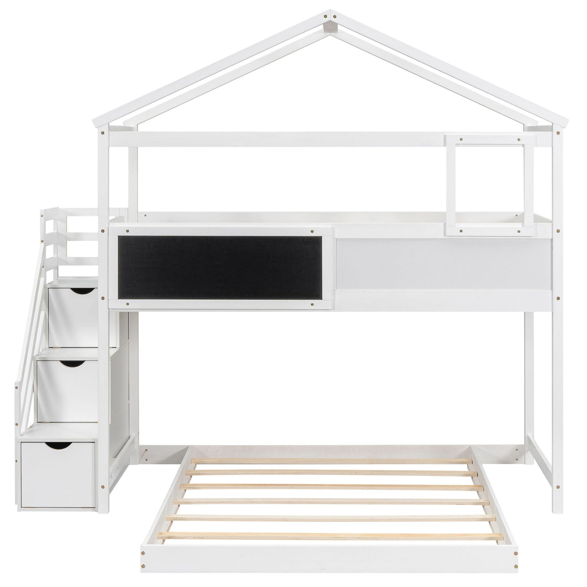 House Style Bunk Bed with Storage Staircase and Board - Twin Over Full