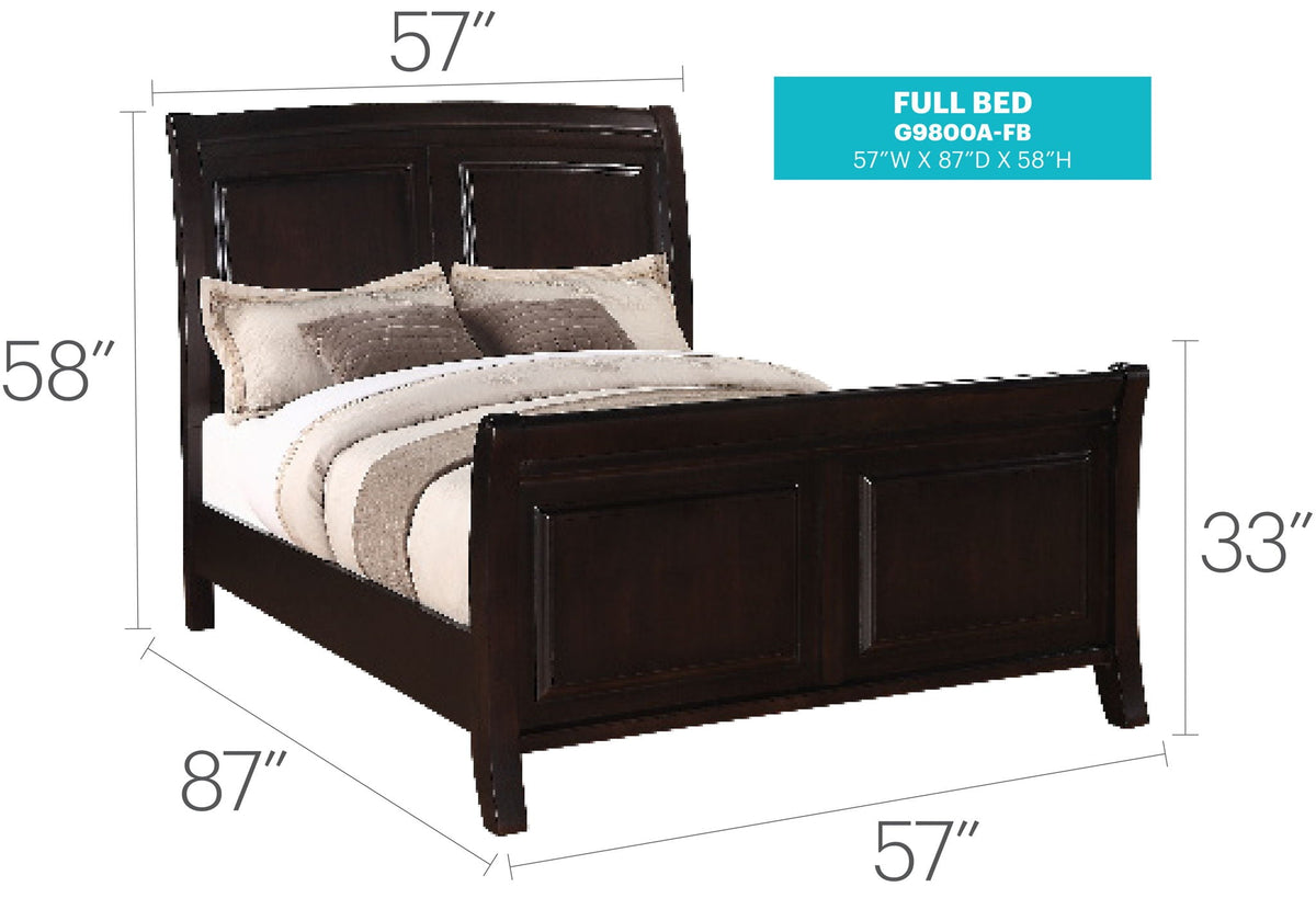 Dark Brown Transitional Sleigh Bed with Solid Wood Construction