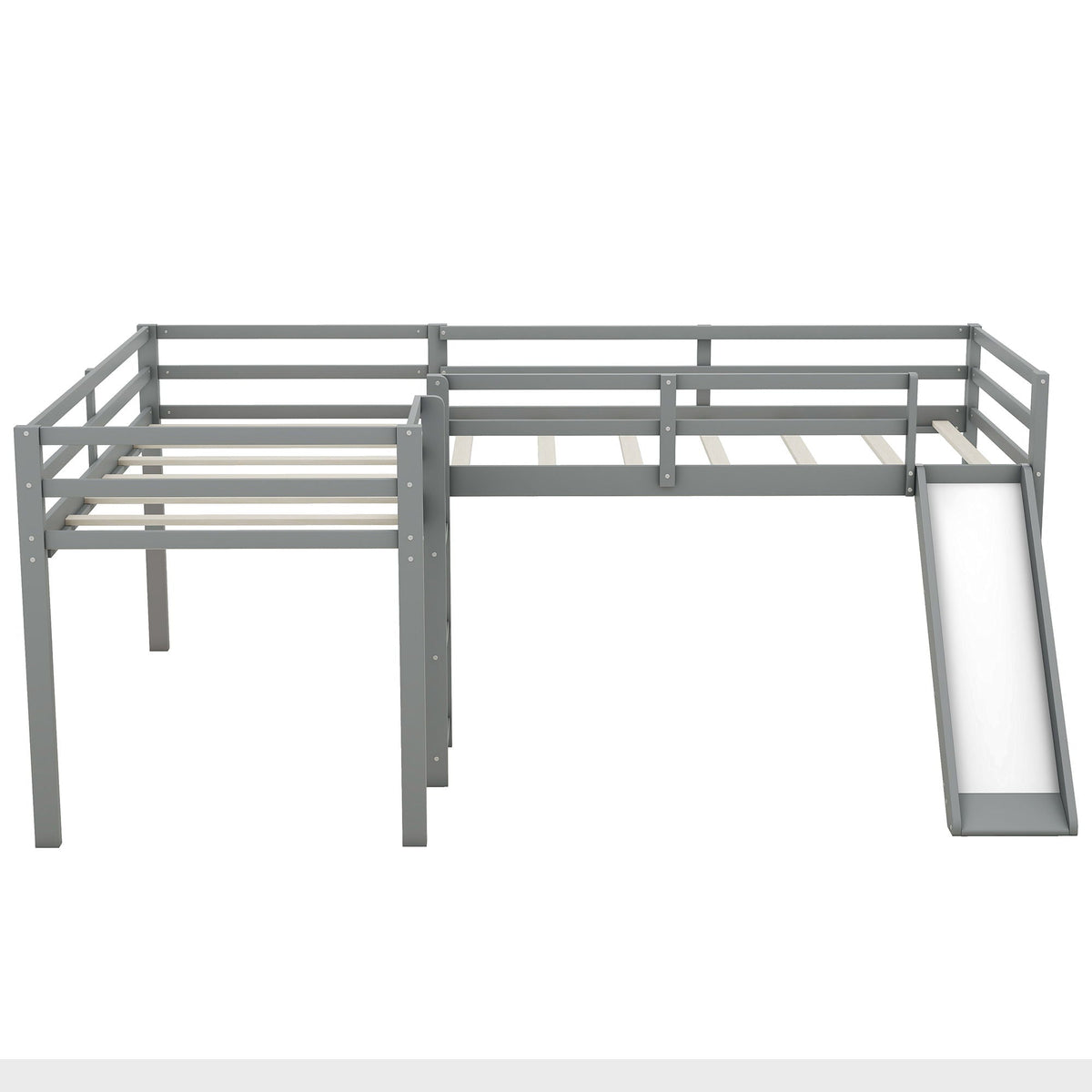 L Shaped Loft Bed with Slide and Ladder - Twin Size, Solid Wood - White or Dark Gray