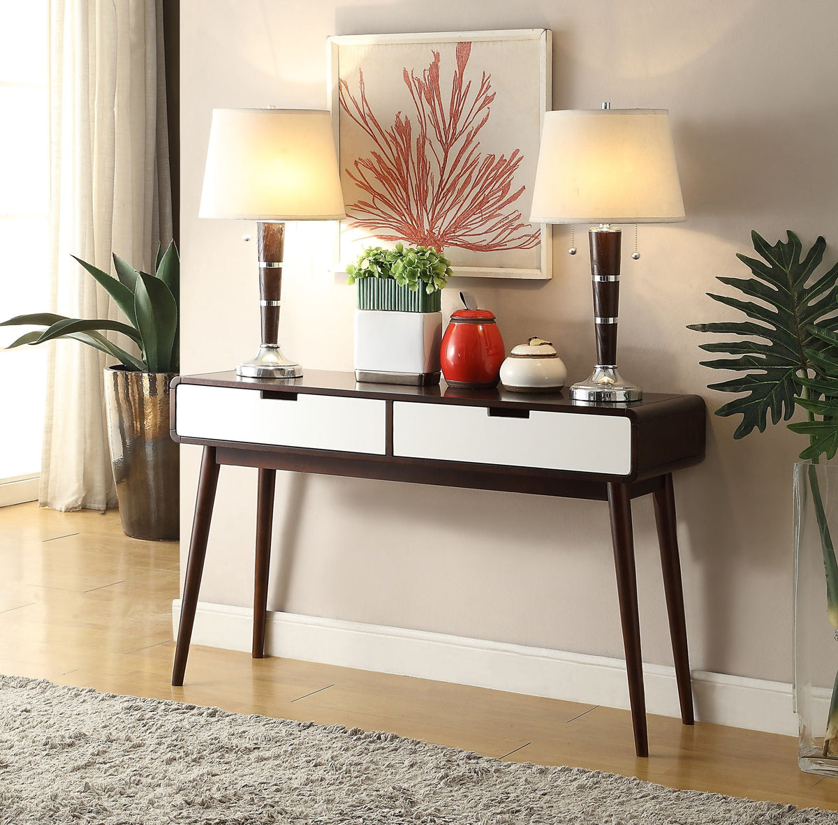 White Espresso Sofa Table with Storage Drawers - Christa