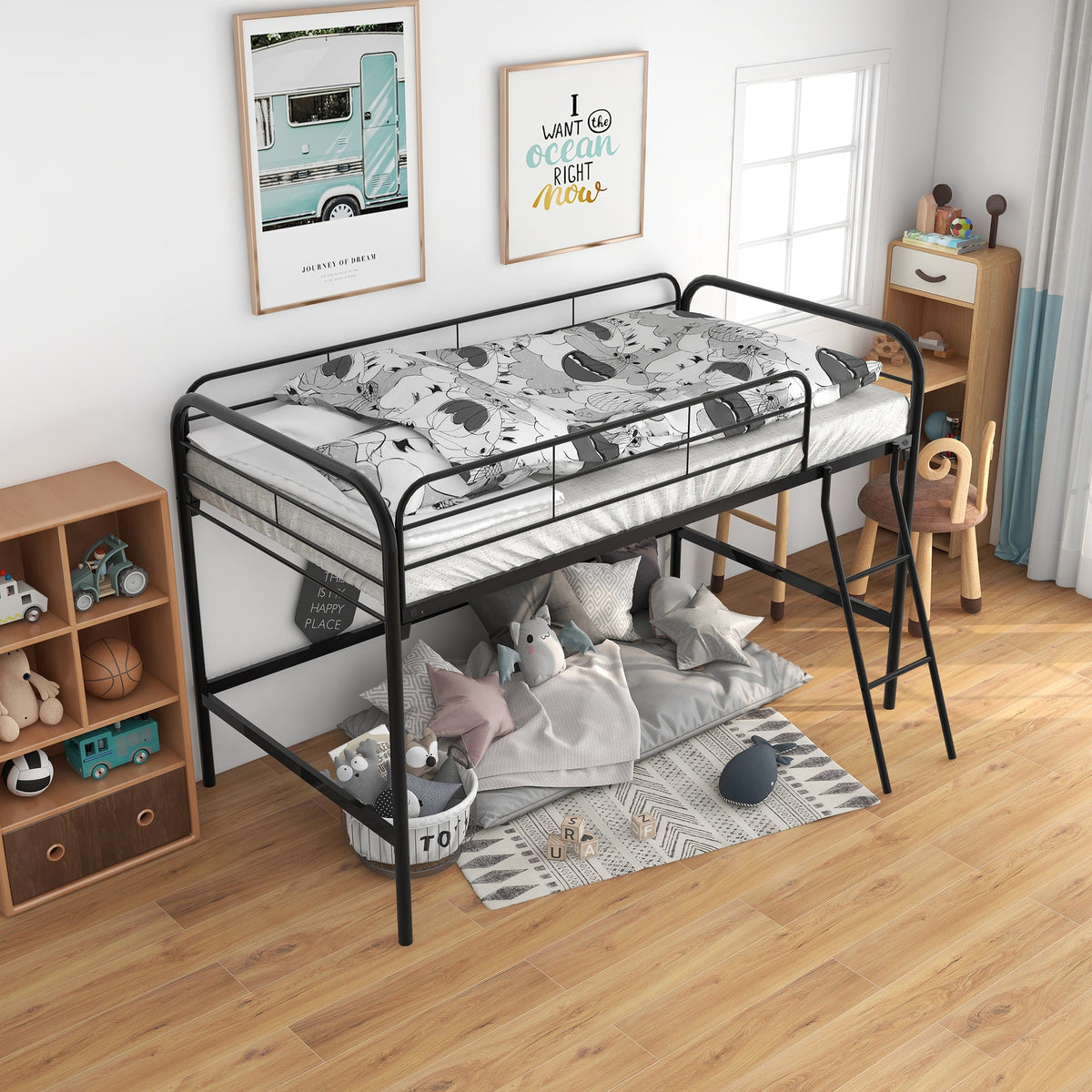 Metal Twin Loft Bed with High Loft Frame - Silver