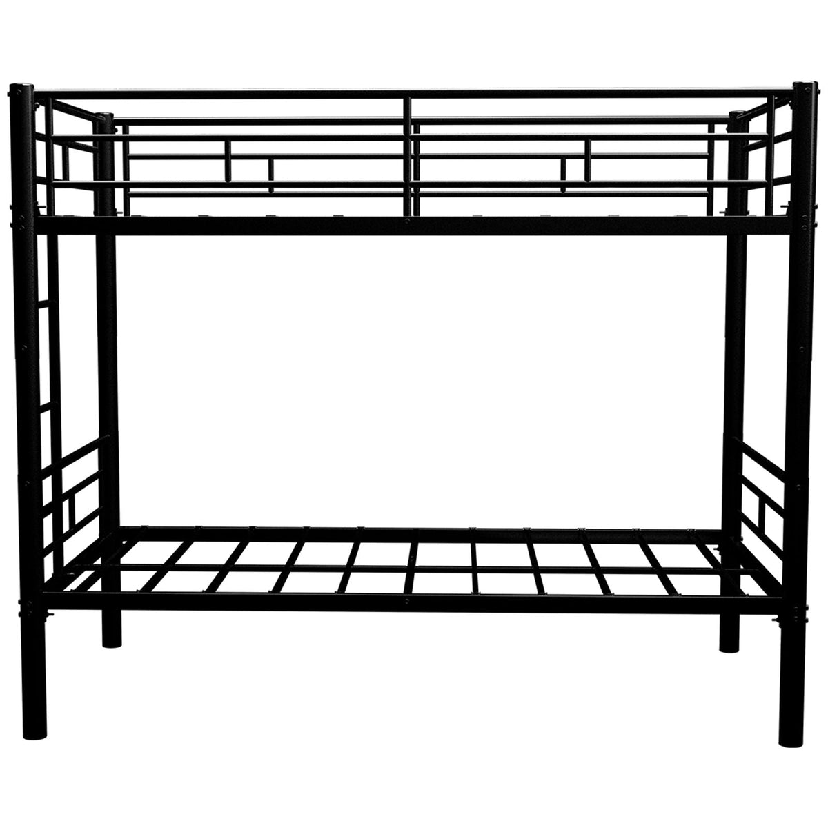 Metal Bunk Bed for Kids, Convertible Frame with Guardrail - Twin Over Twin