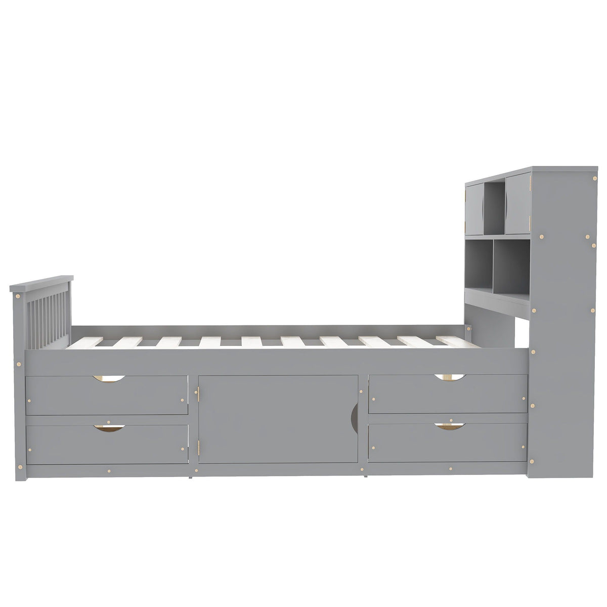 Captain Platform Storage Bed with Bookcase Headboard & 4 Drawers - White or Dark Gray