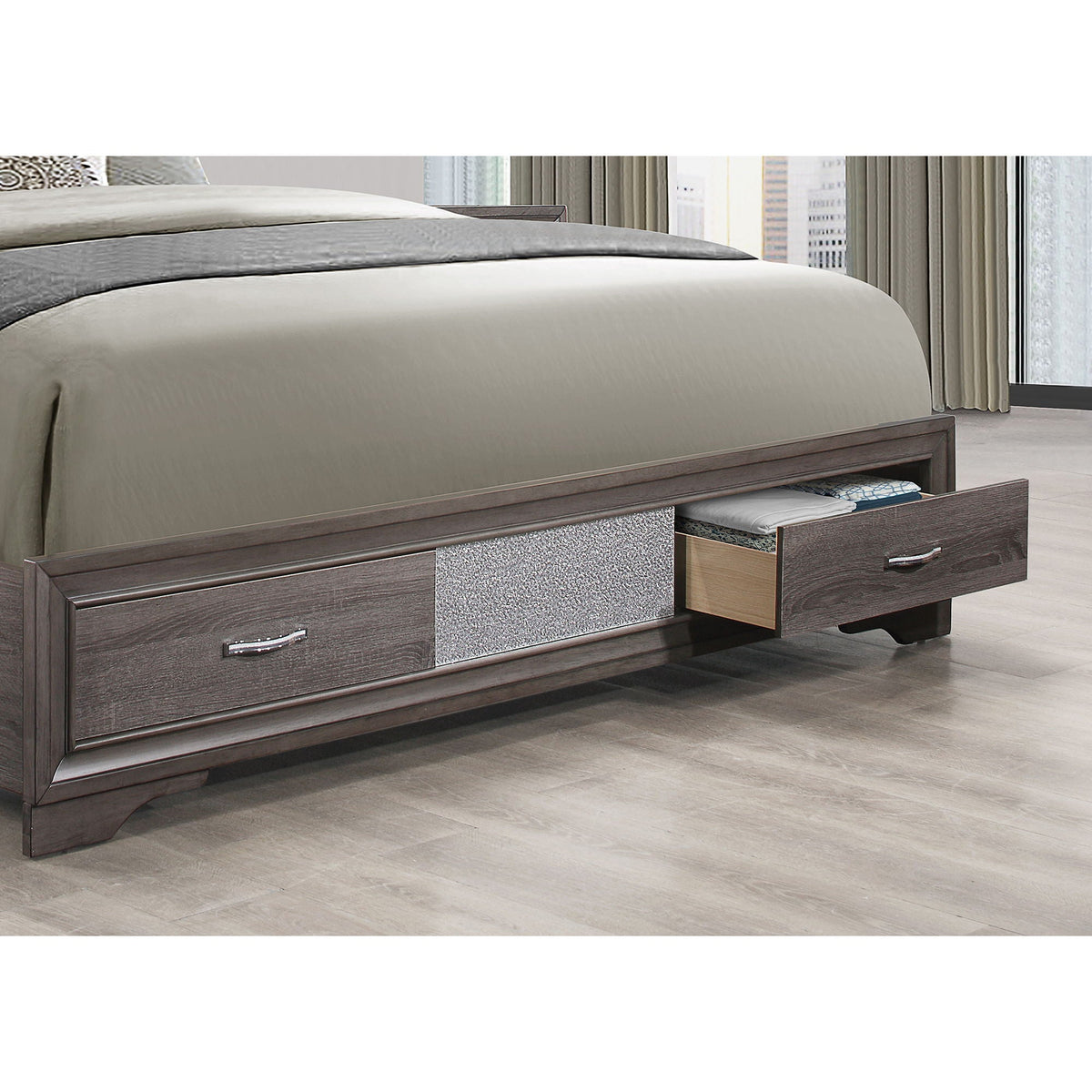 Storage Bed with Two-Drawer Footboard - Dark Gray