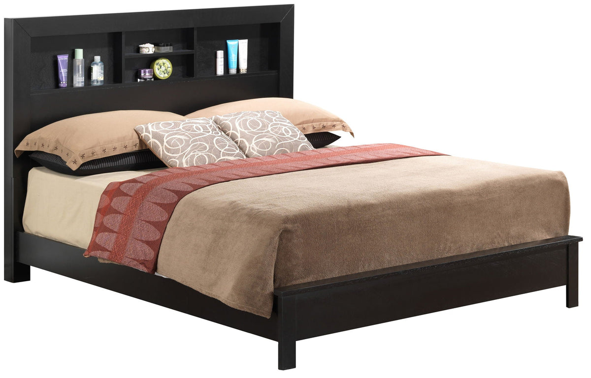 Transitional Storage Bed with Headboard Shelving - Multiple Colors