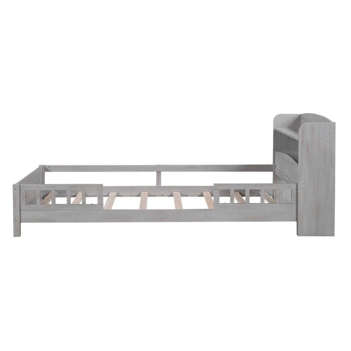 Wood Platform Storage Bed with LED Light & Storage Headboard - White or Dark Gray