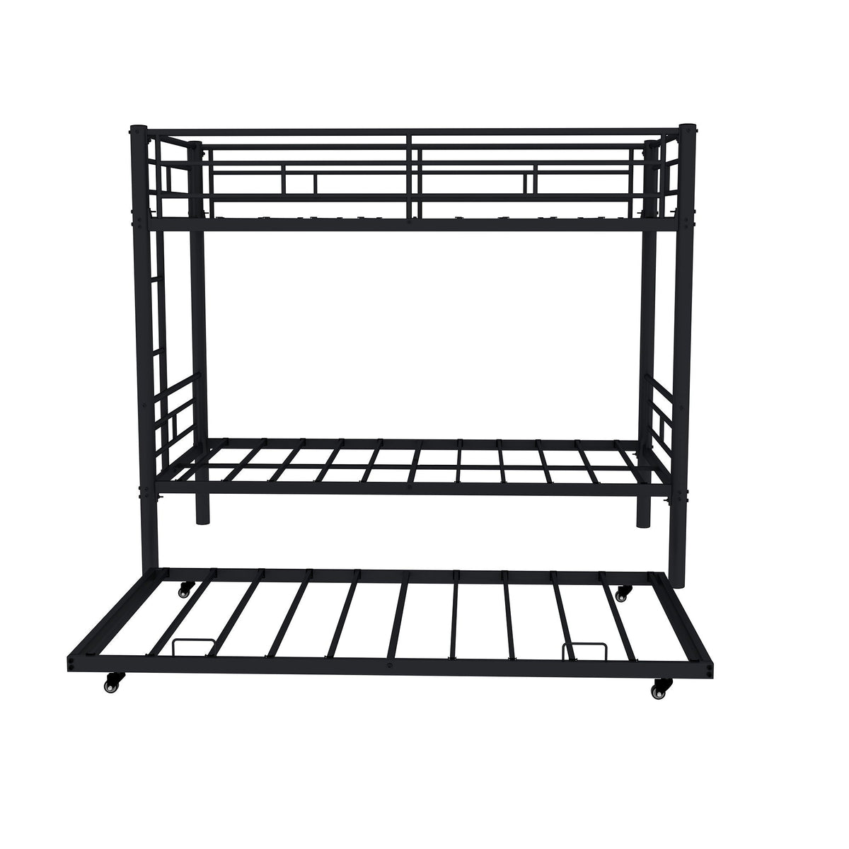 Metal Bunk Bed for Kids, Convertible Frame with Guardrail - Twin Over Twin