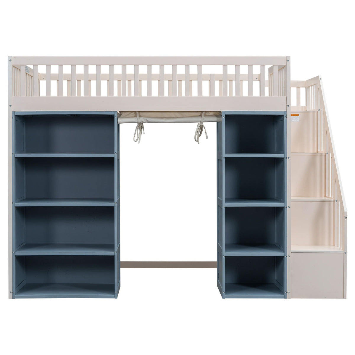Full Size Loft Bed with Storage Cabinets and Privacy Curtain - White