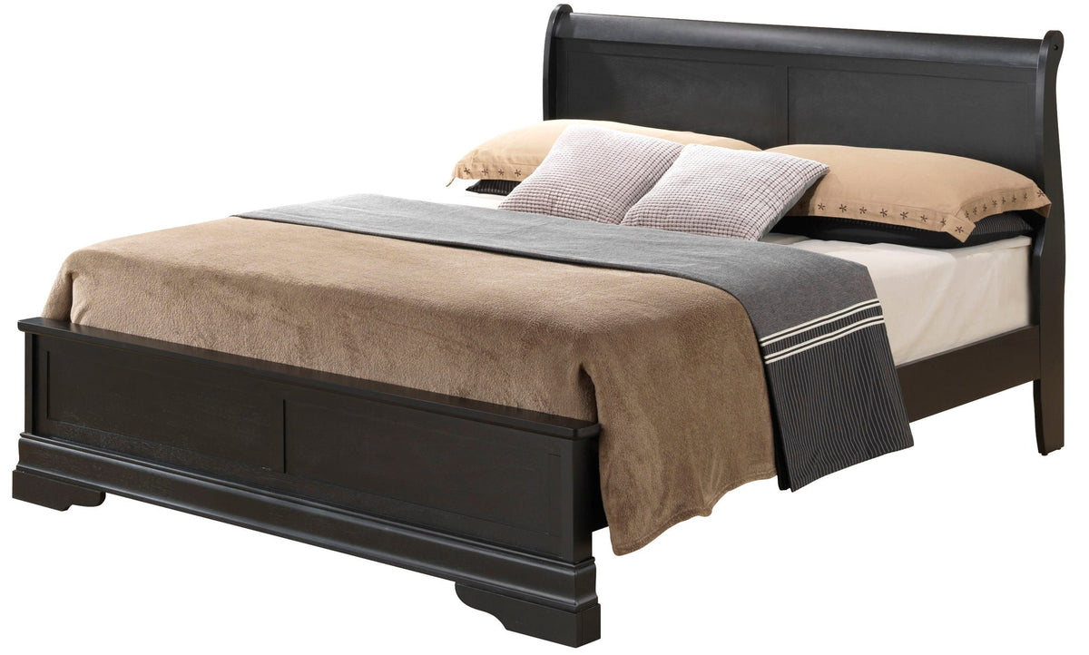Sleigh Bed with Low Footboard - Real Wood Veneers, Multiple Colors