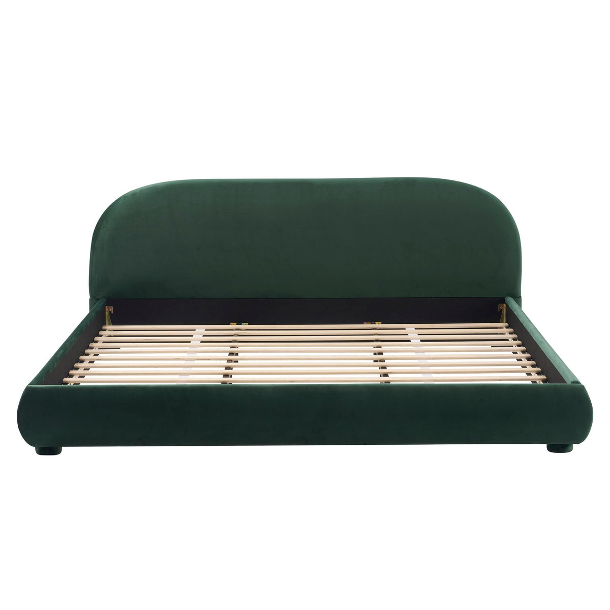 Upholstered Modern Bedroom Bed with Curved Headboard - Beige or Dark Green