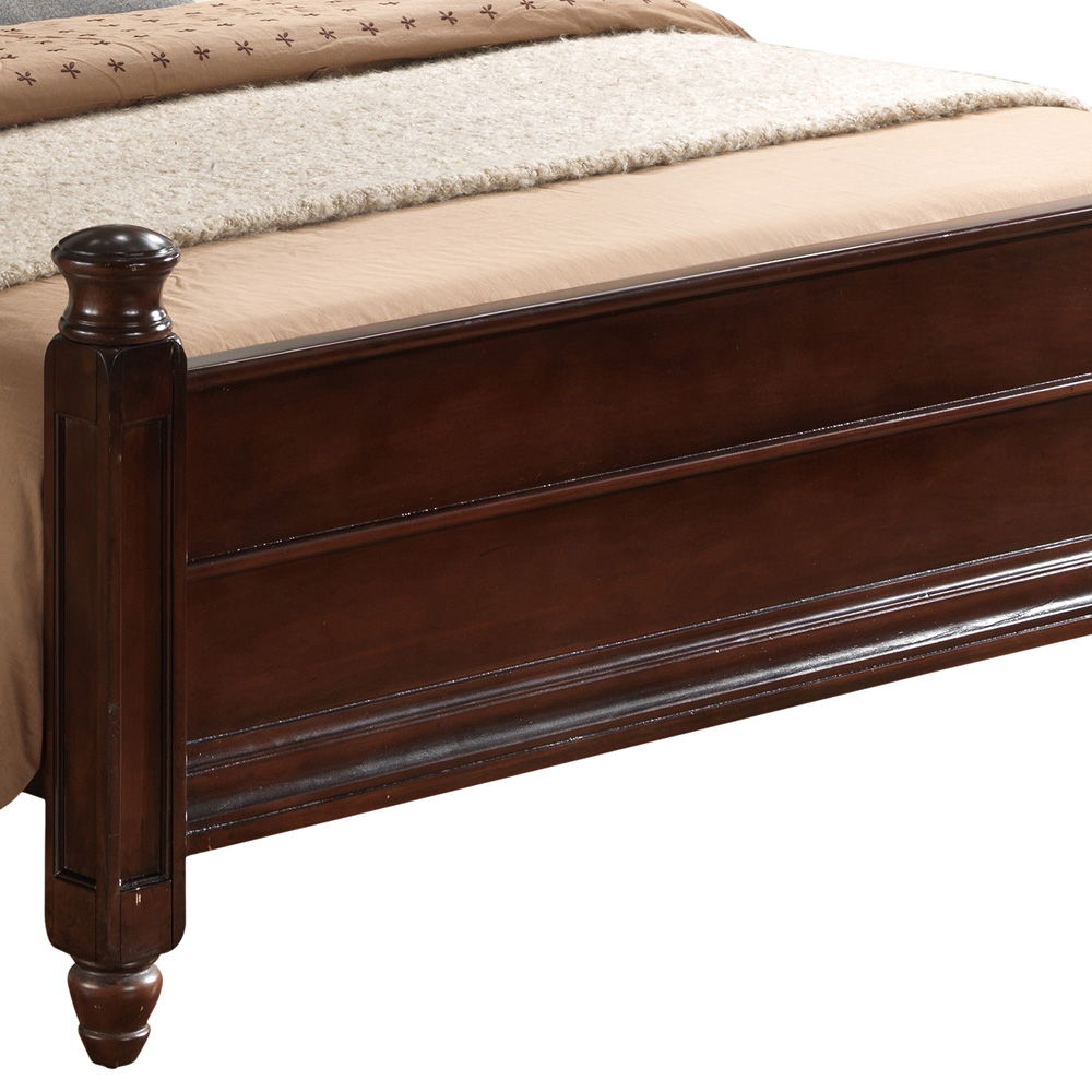 Hand Carved Traditional Panel Bed with Real Wood Veneers - Dark Brown
