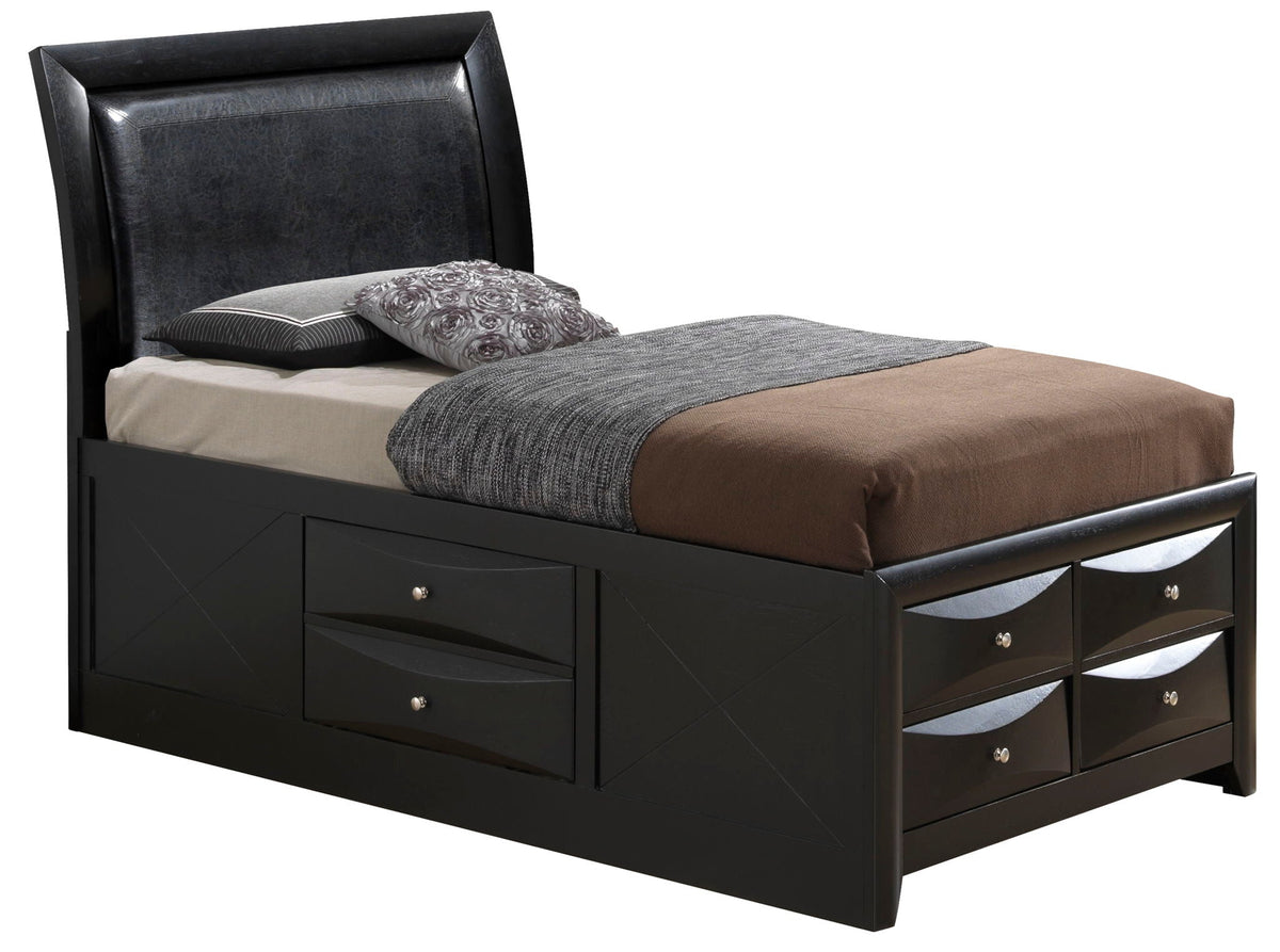 Black Twin Storage Bed with Molded Resin Drawer Fronts - Built-In Storage