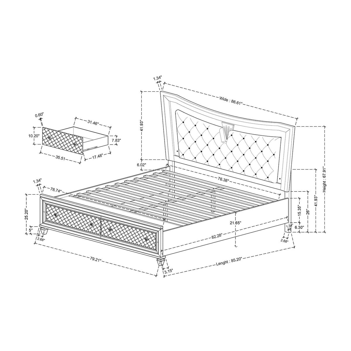 Pearl Silver Storage Bed with LED Headboard – Queen or King