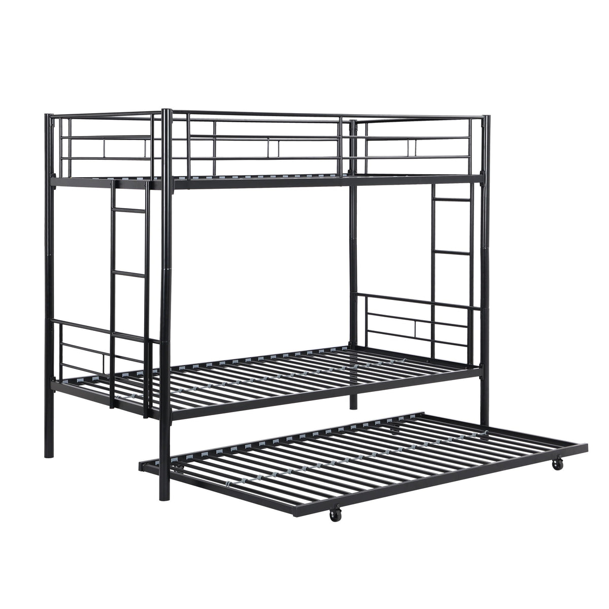 Twin Over Twin Metal Bunk Bed with Trundle - Black