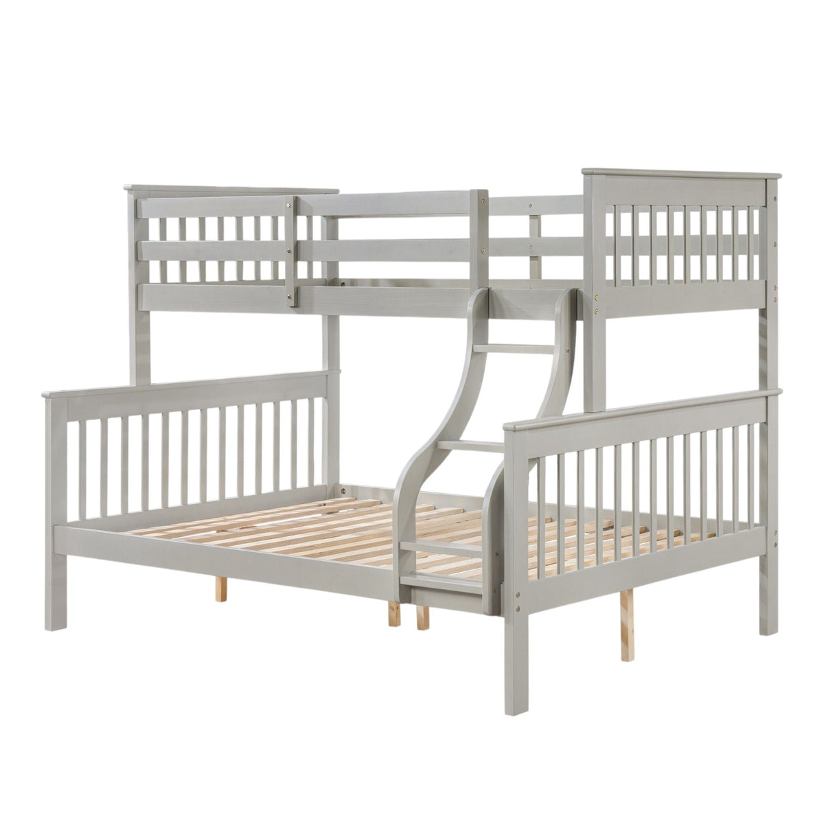 Twin Over Full Bunk Bed with Secure Ladder and Slat System - Dark Red or Gray