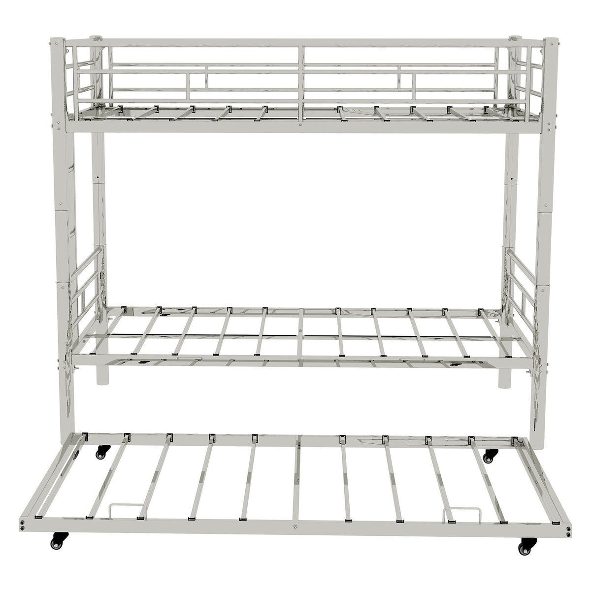 Convertible Twin Over Twin Bunk Bed with Guardrail and Trundle - Metal Frame