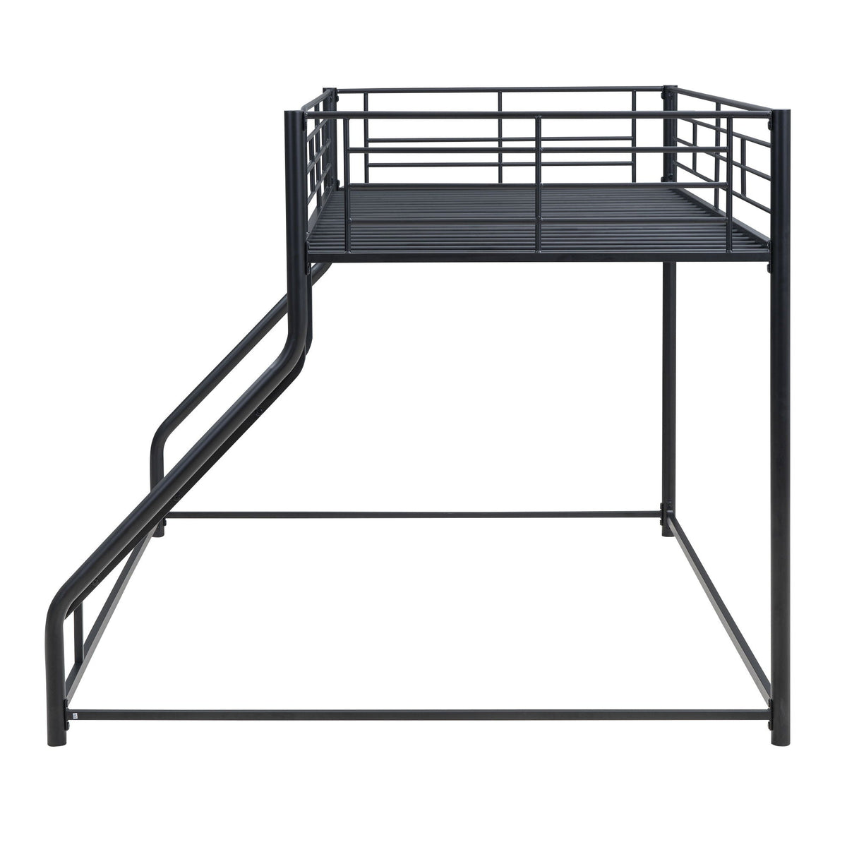 Metal Floor Bunk Bed with Sloped Ladder - Space Saving Design, Black
