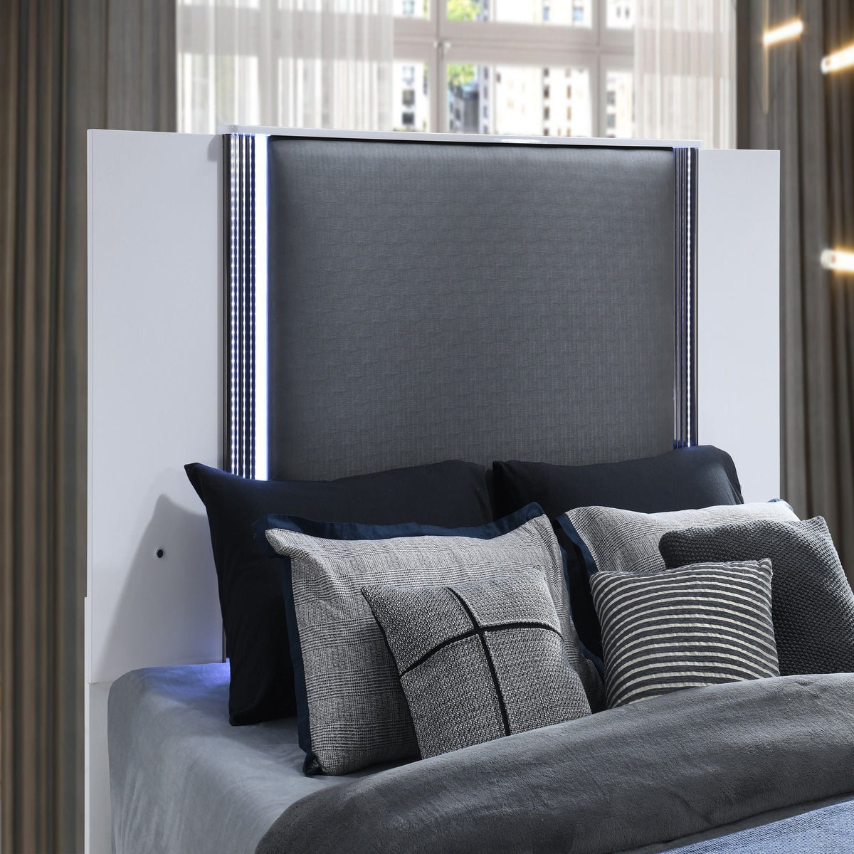 Panel Bed with LED Accent Lighting - White