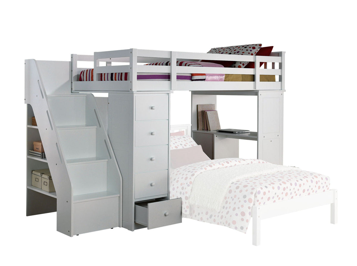 Freya Twin Loft Bed with Storage - White