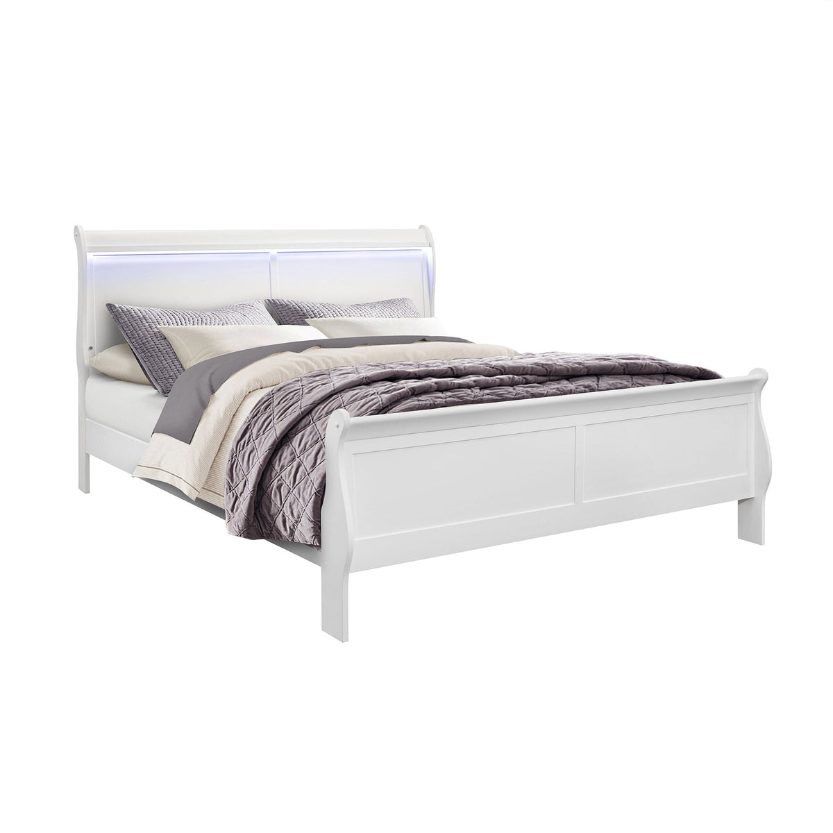 Charlston Sleigh Bed with LED Lighting - Blue or White