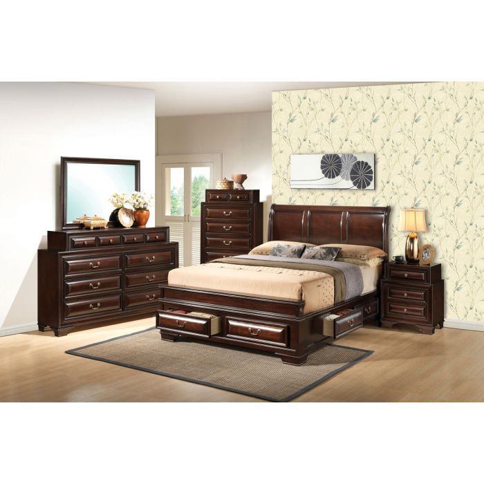 Dark Brown Storage Bed with Real Wood Veneers - Storage Bed