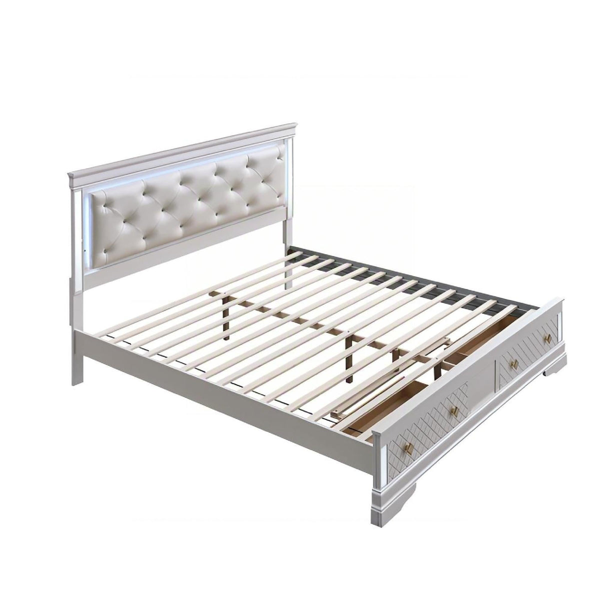 Verona Storage Bed with LED Accent Lighting and Drawers - Pearl Silver