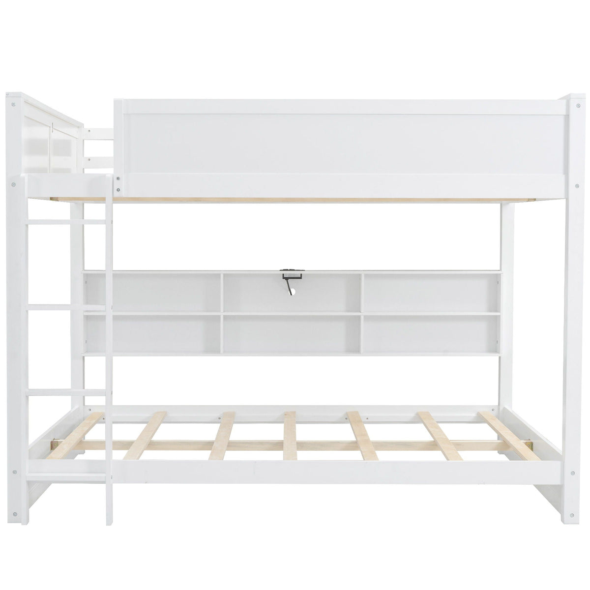 Queen Bunk Bed with Storage Cabinets and USB Ports - Dark Brown or White