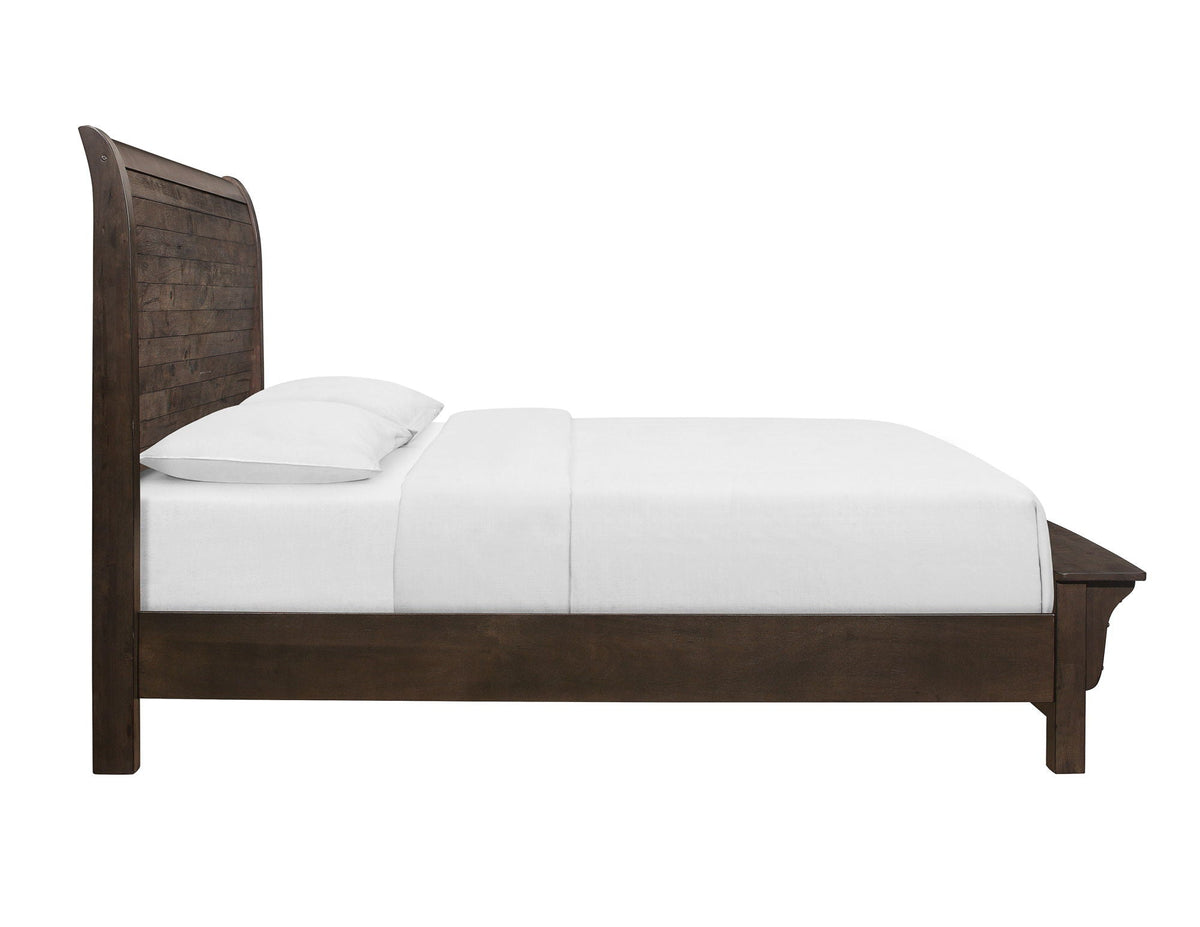 Queen Sleigh Bed with Modern Rustic Design - Dark Brown