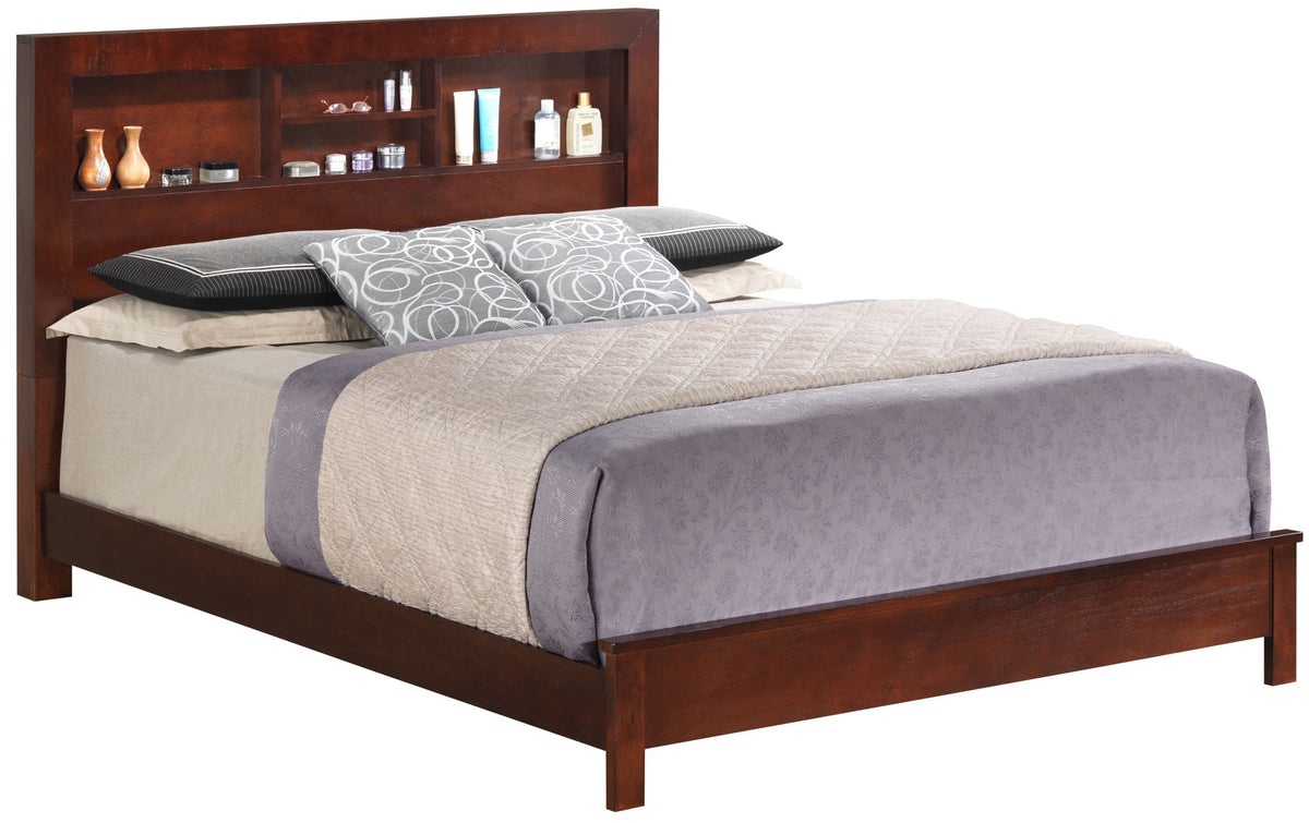 Transitional Storage Bed with Headboard Shelving - Multiple Colors