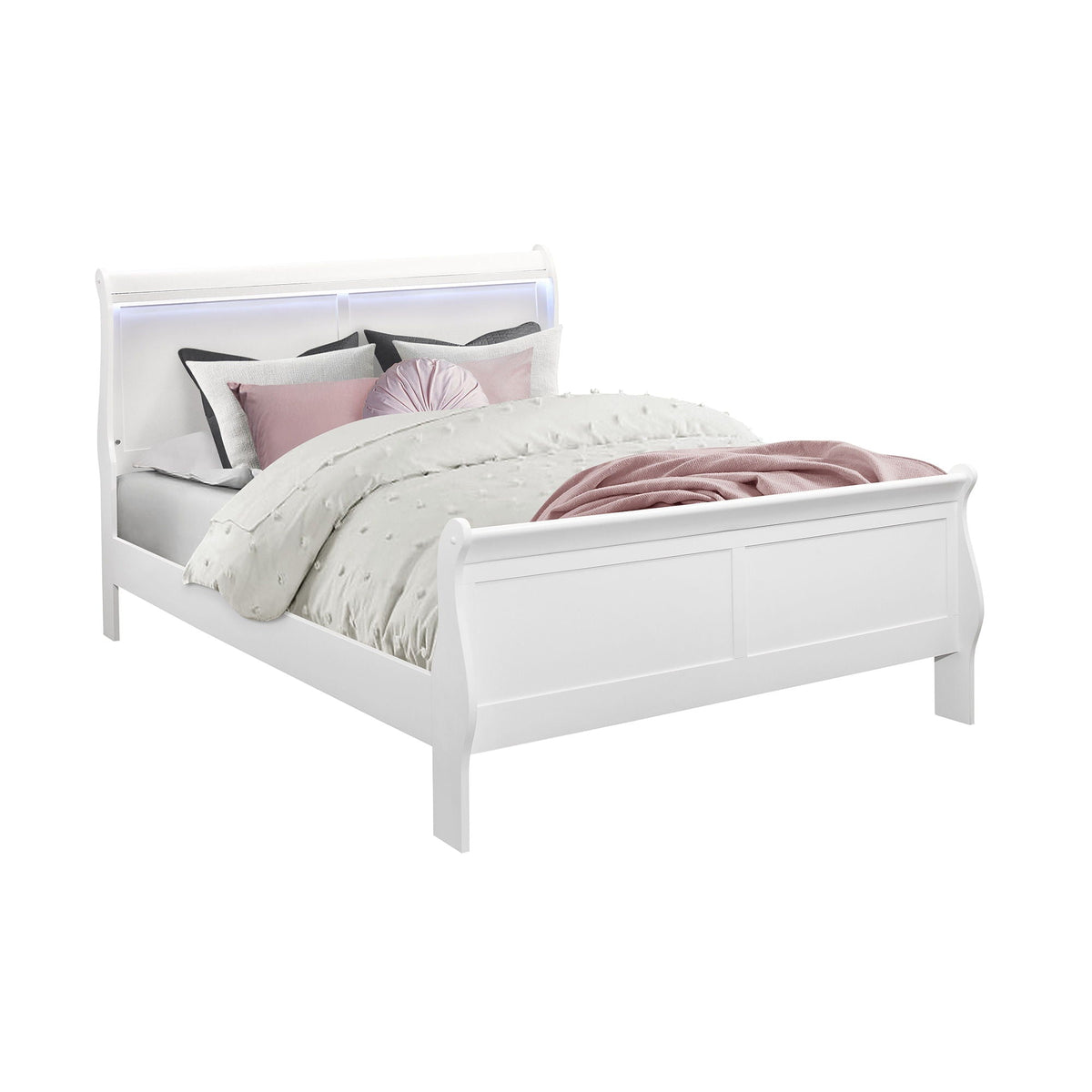 Modern Sleigh Bed with LED Lighting - Blue or White