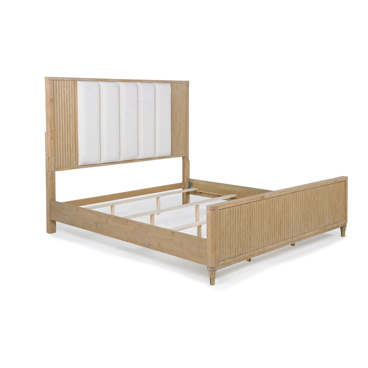 Light Brown High Headboard Panel Bed with Upholstered Feature
