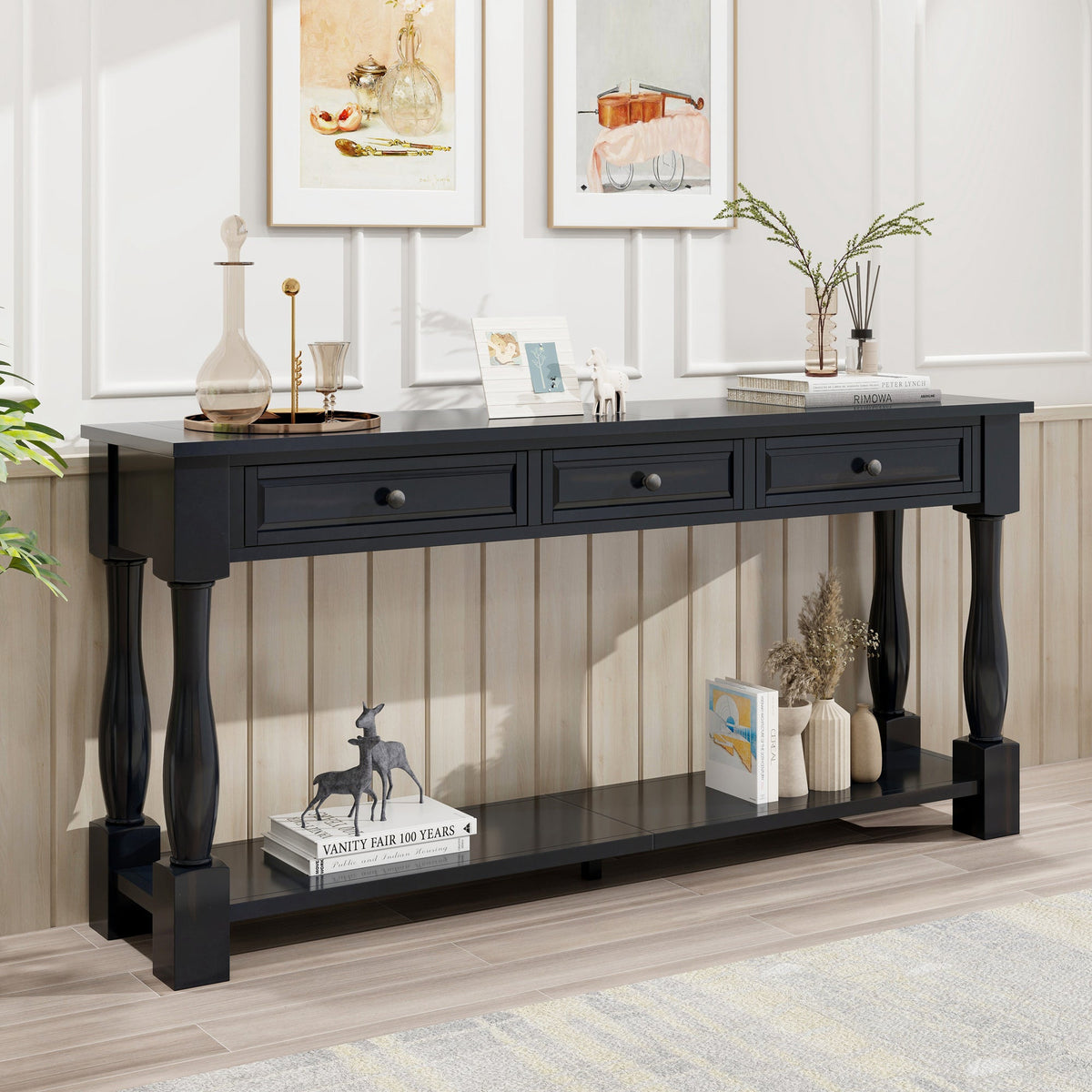 63" Console Table with Drawers and Shelf - Espresso