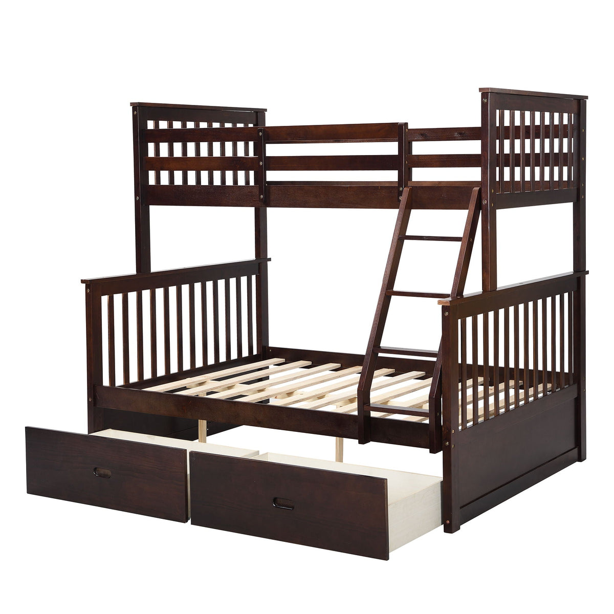 Twin over Full Bunk Bed with Ladder and Safety Guard Rails – Dark Gray or Dark Brown