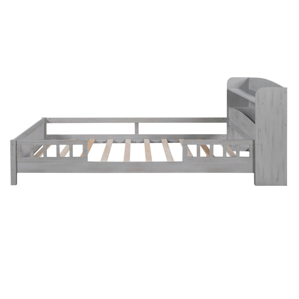 Wood Platform Storage Bed with LED Light & Storage Headboard - White or Dark Gray
